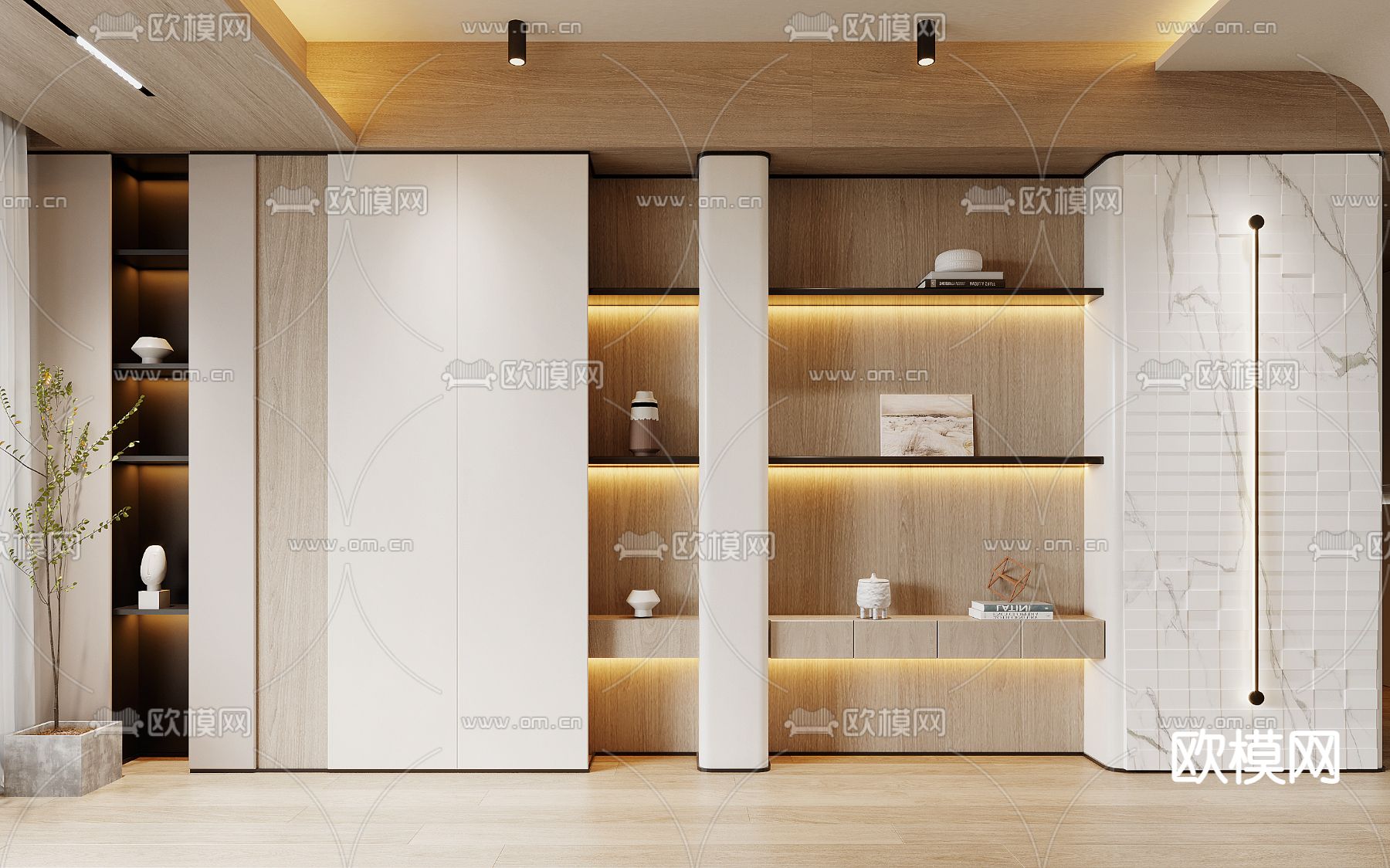 现代奶油风装饰柜3d模型下载