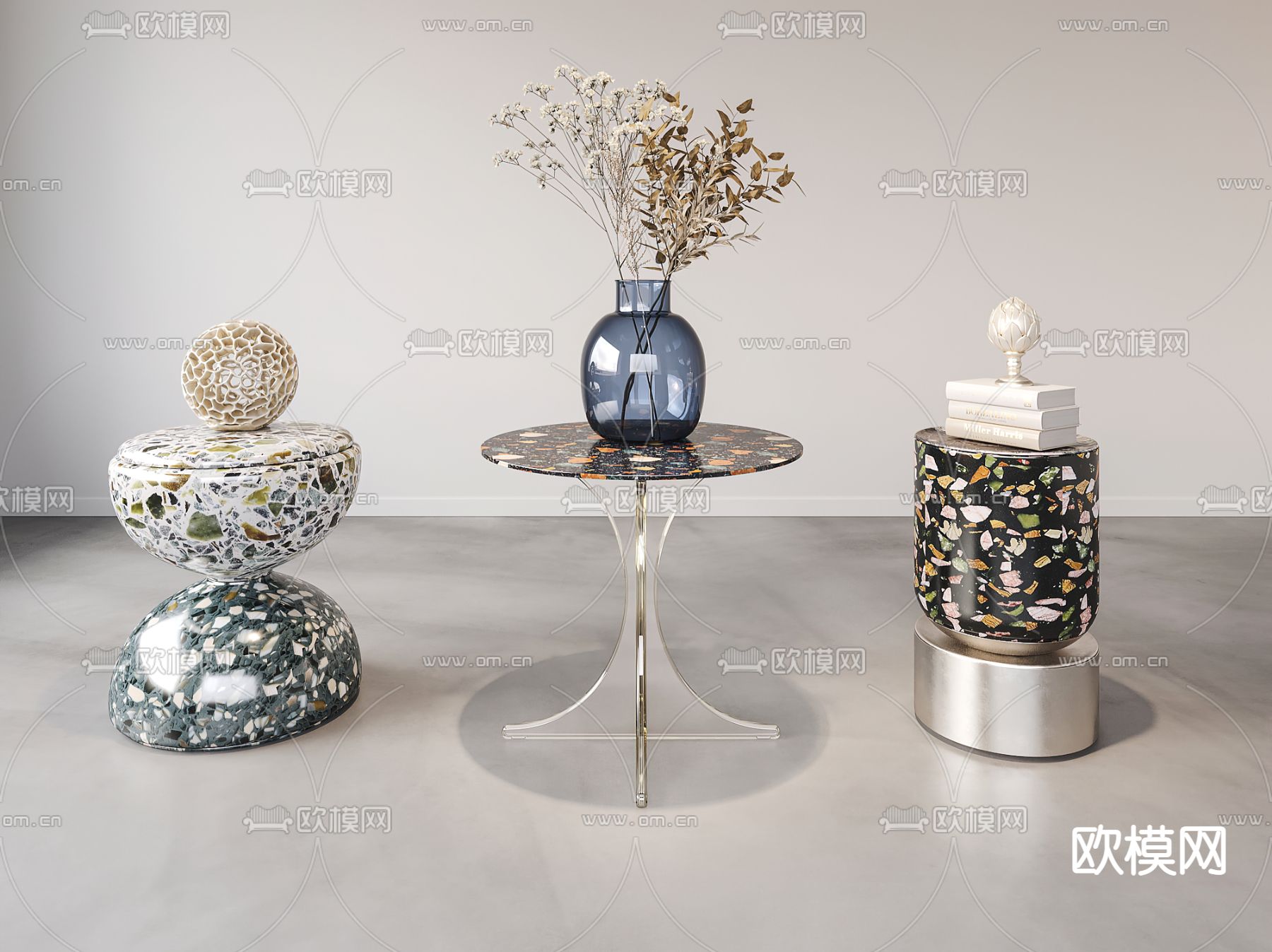 现代圆几边几3d模型下载