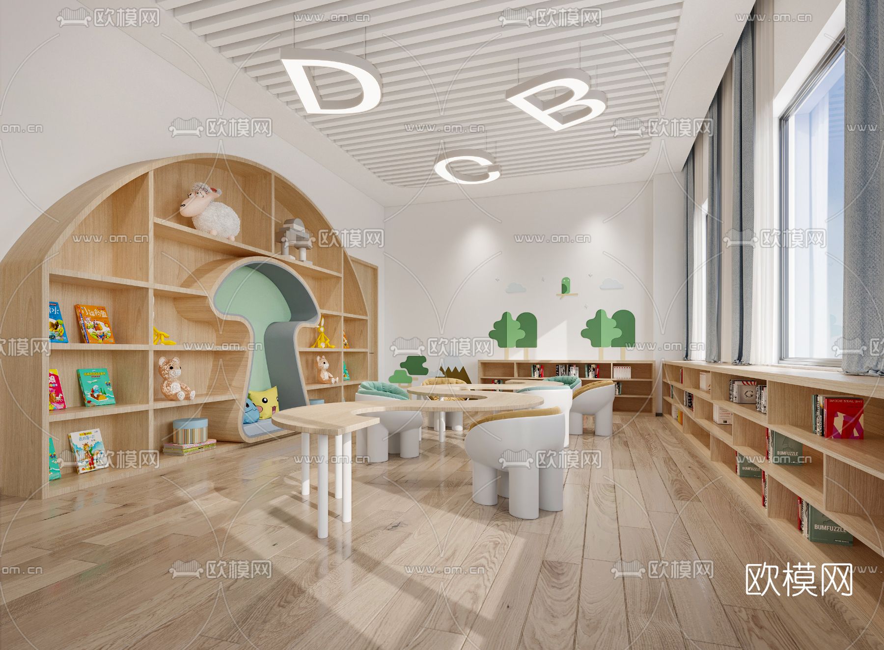 现代幼儿园阅读室3d模型下载