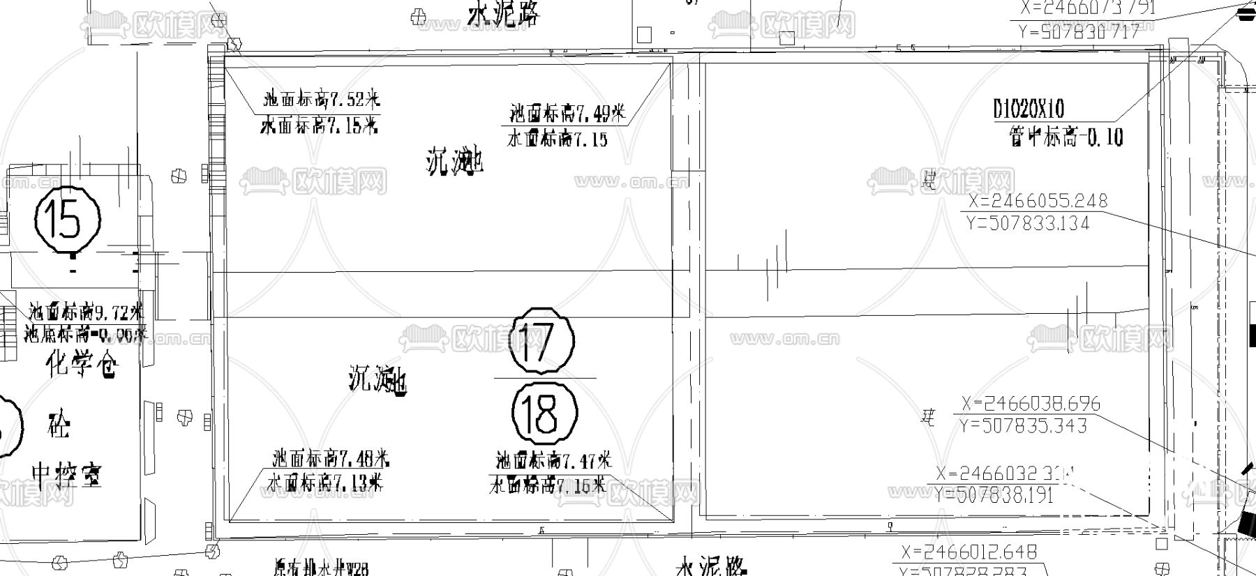 某自来水厂管道布局cad施工图下载（渲染图2）