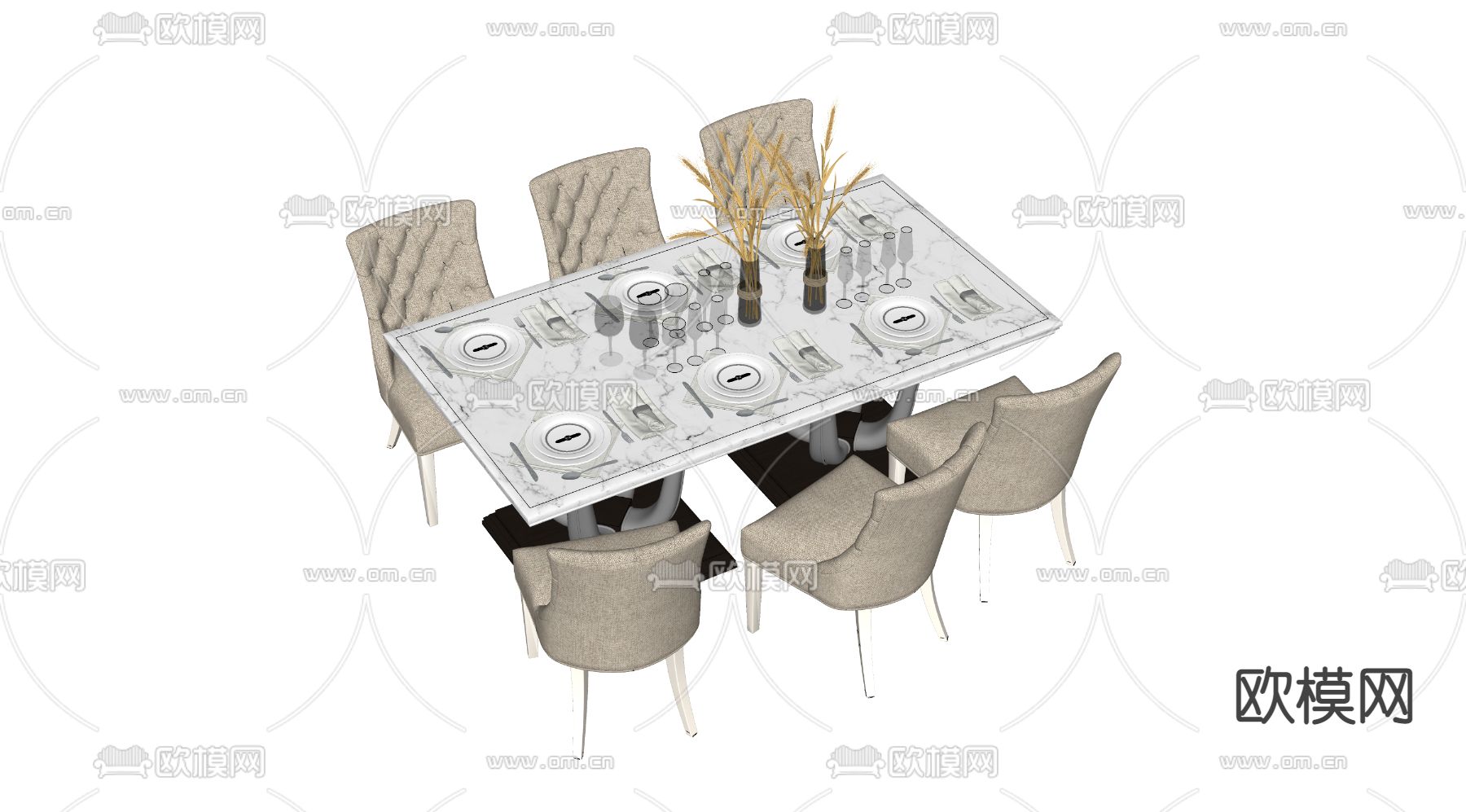 欧式餐桌椅su模型下载（渲染图2）