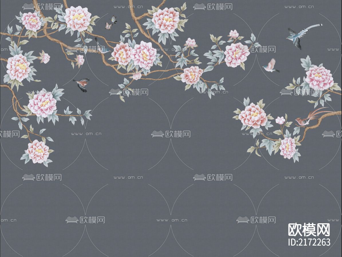 手绘花鸟壁纸贴图