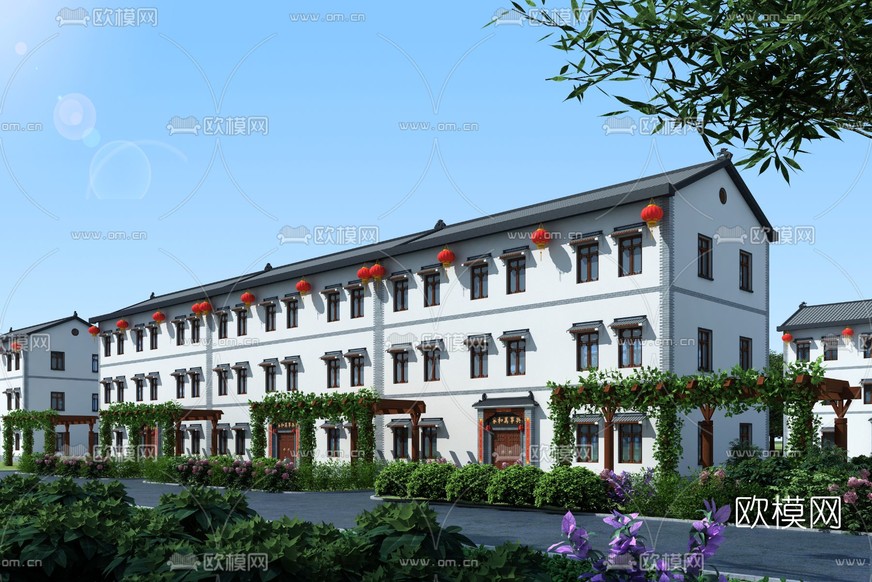 新中式住宅楼建筑外观3d模型下载
