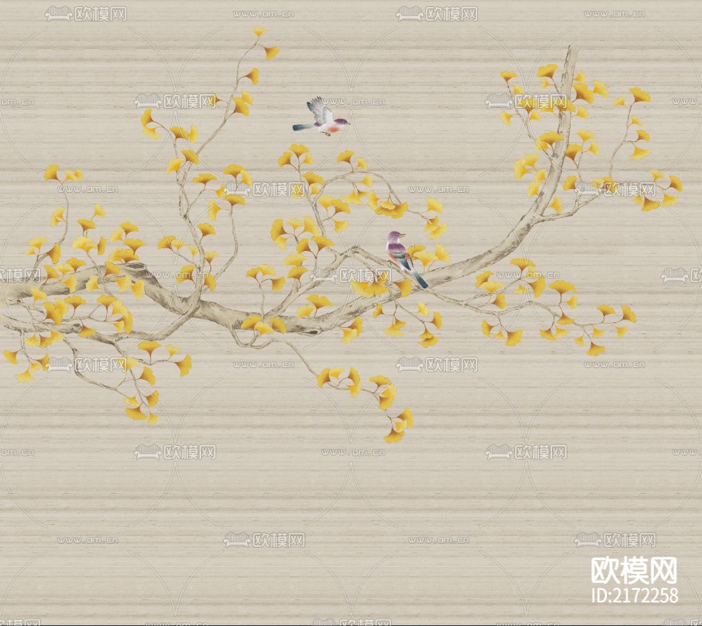 手绘花鸟壁纸贴图