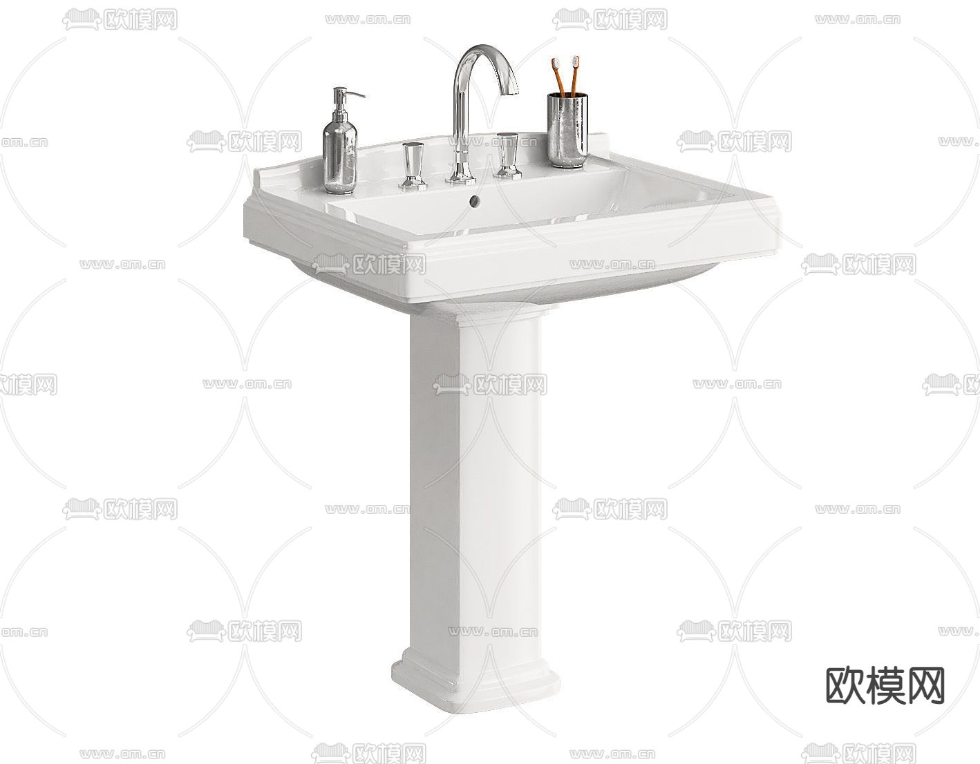 美式实木卫浴柜架3d模型下载（渲染图2）