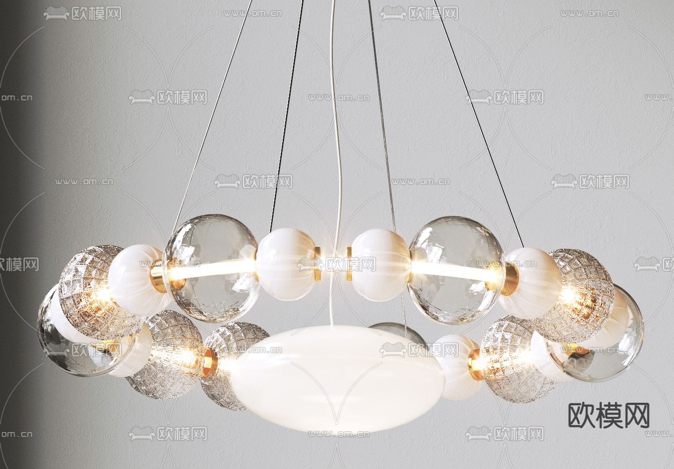 现代轻奢双层环形玻璃吊灯3d模型下载（渲染图2）