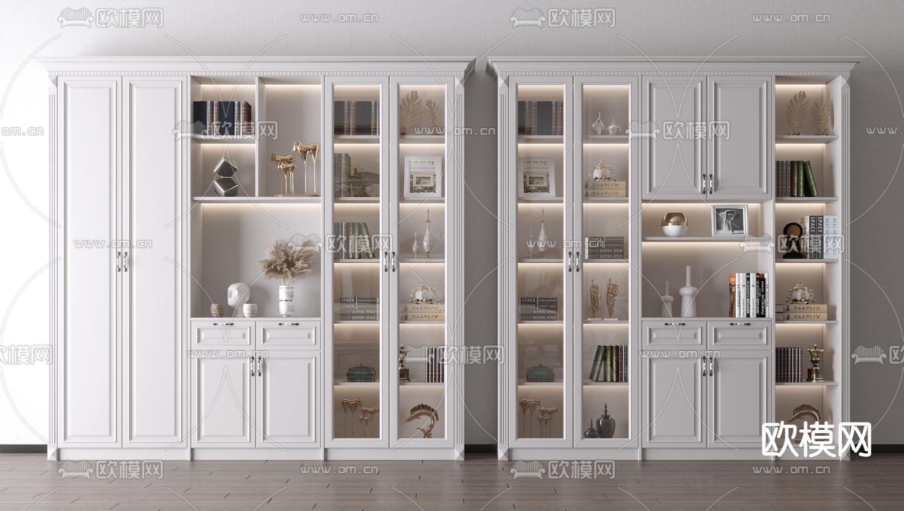 简欧白色多功能书柜3d模型下载