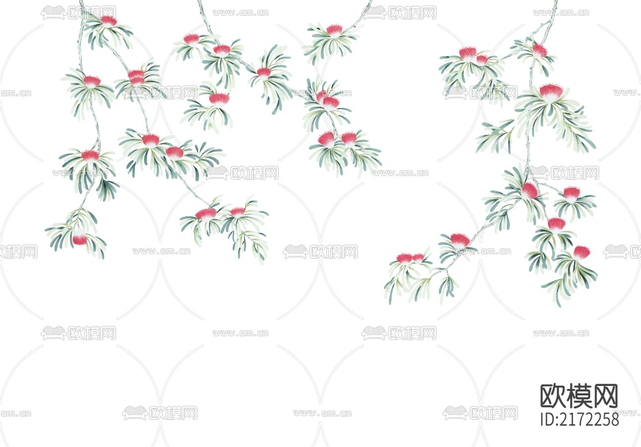 手绘花鸟壁纸贴图