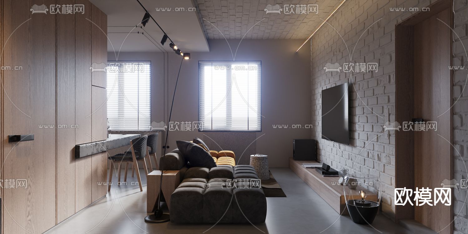 现代公寓客餐厅3d模型下载（渲染图2）