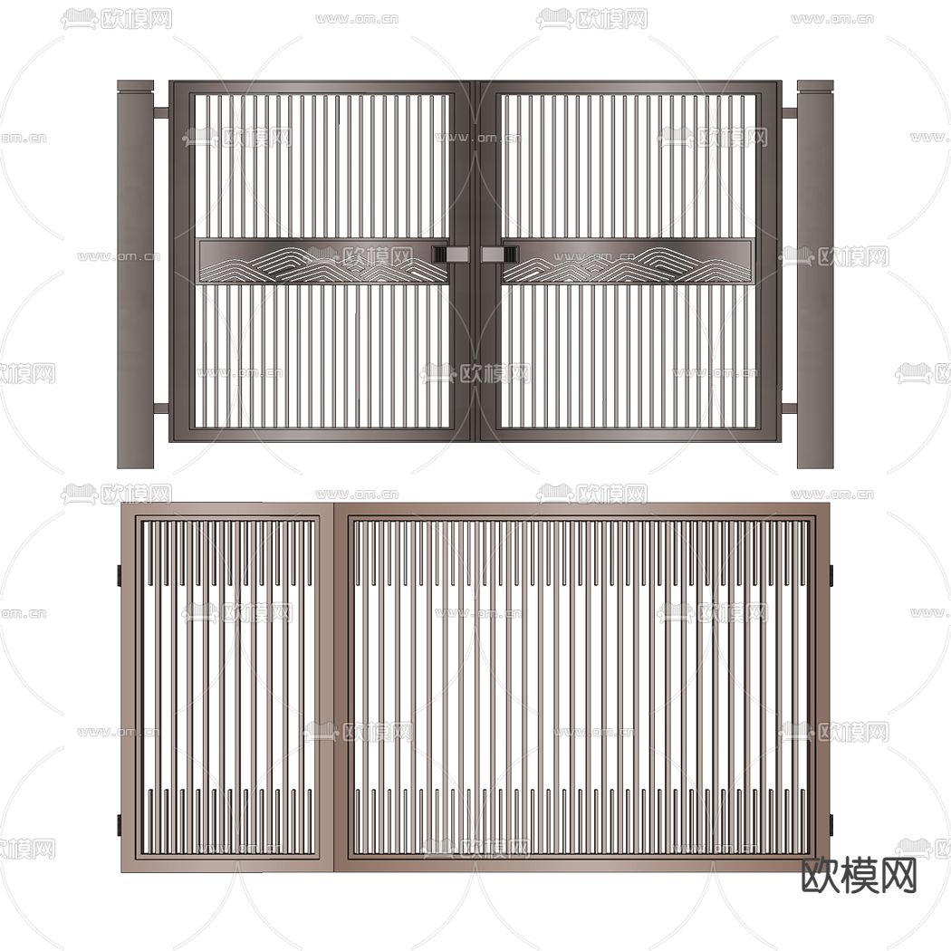 新中式格栅门庭院门su模型下载_ID12002702_sketchup模型下载-欧模网