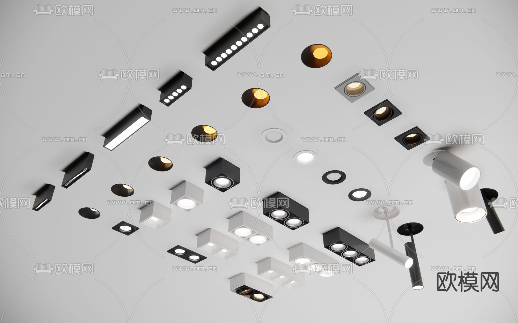 现代筒灯射灯su模型下载（渲染图1）