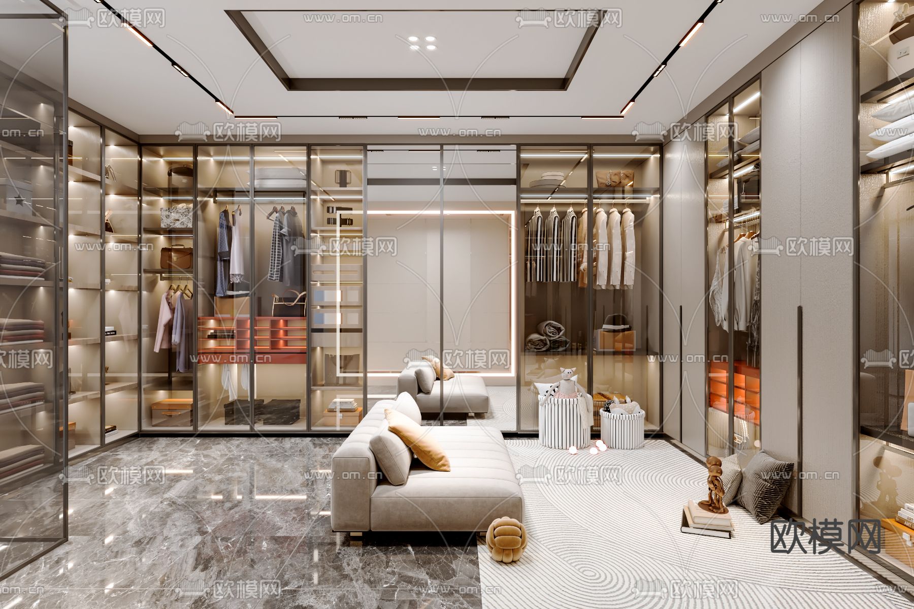 现代轻奢衣帽间3d模型下载