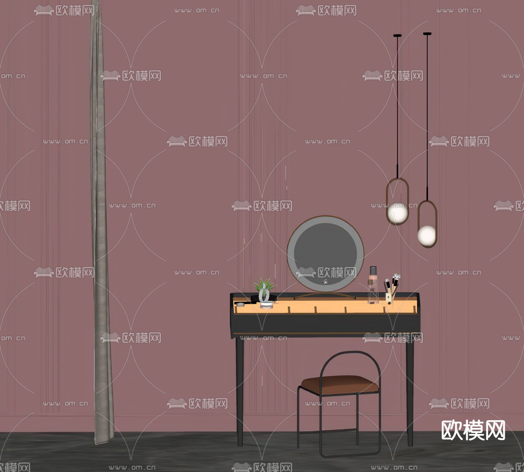 现代梳妆台su模型下载（渲染图2）