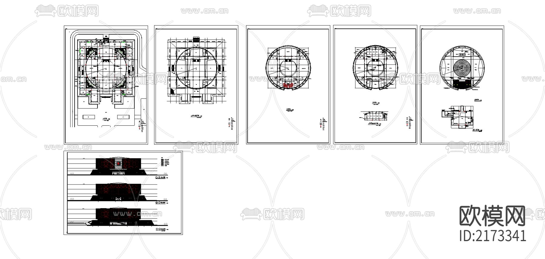 圆形博物馆建筑cad施工图下载（渲染图1）