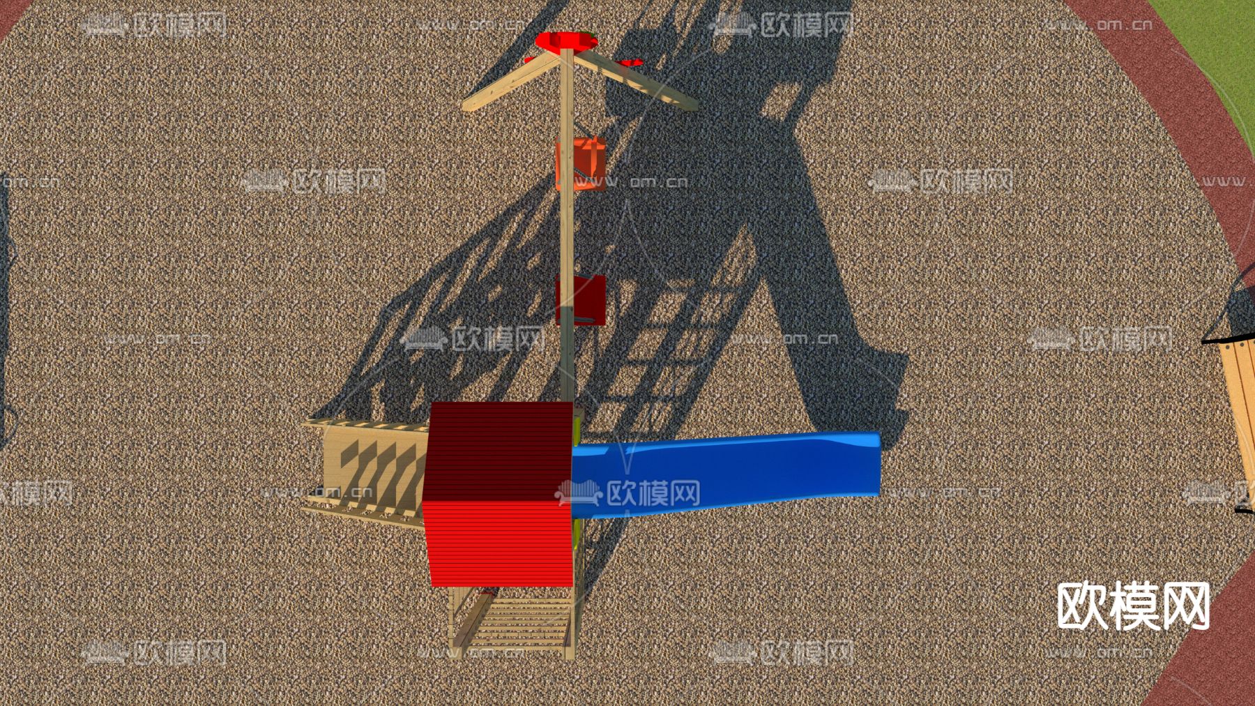 现代儿童游乐设施滑梯秋千免费3d模型下载（渲染图4）