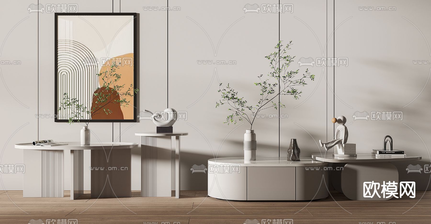 现代子母茶几组合su模型下载（渲染图1）
