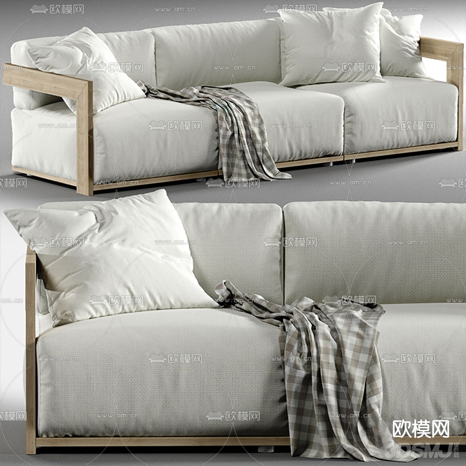 Meridiani 现代灰色布艺多人沙发3d模型下载