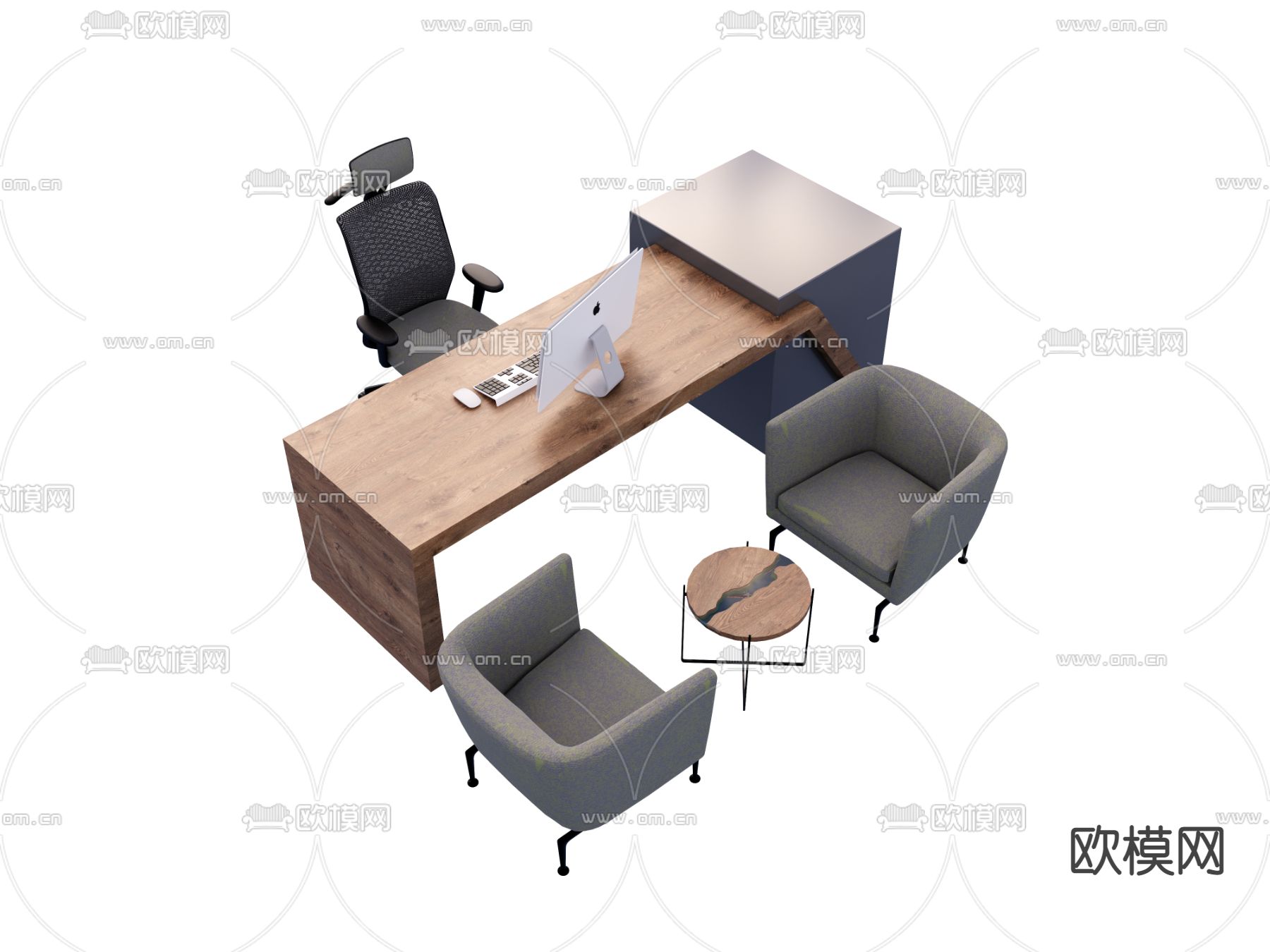 现代办公桌椅su模型下载（渲染图1）