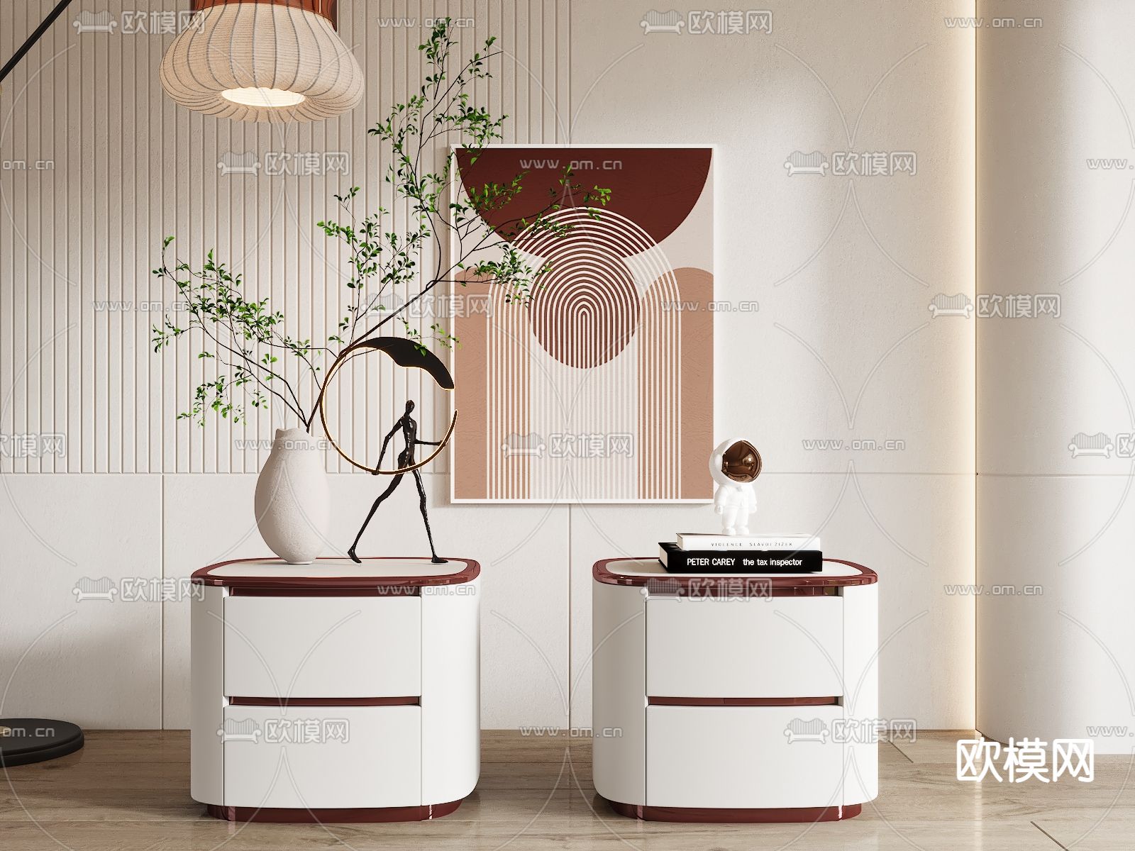 现代白色圆角床头柜3d模型下载