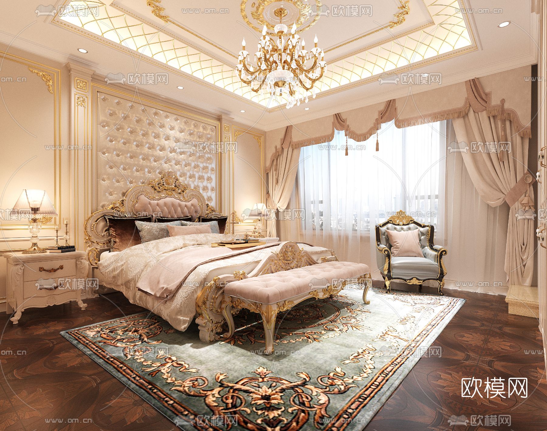 欧式卧室主人房3d模型下载（渲染图1）