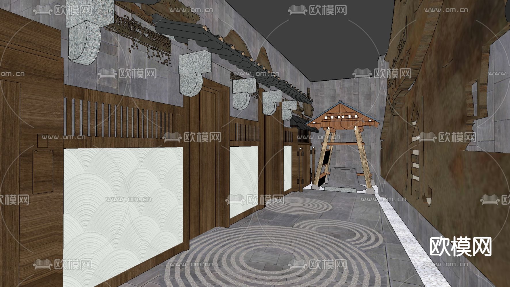 日式电梯厅su模型下载（渲染图2）