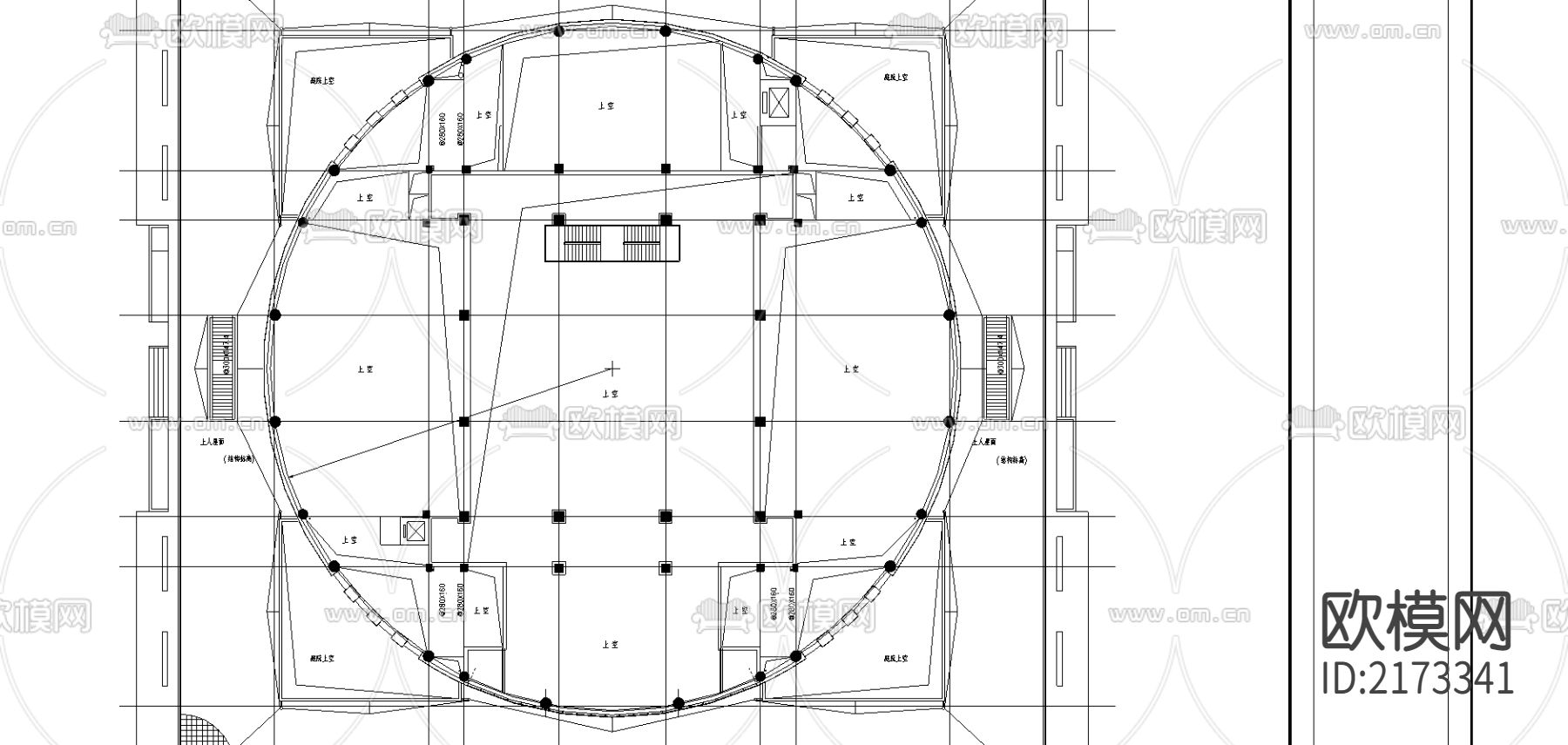 圆形博物馆建筑cad施工图下载（渲染图2）