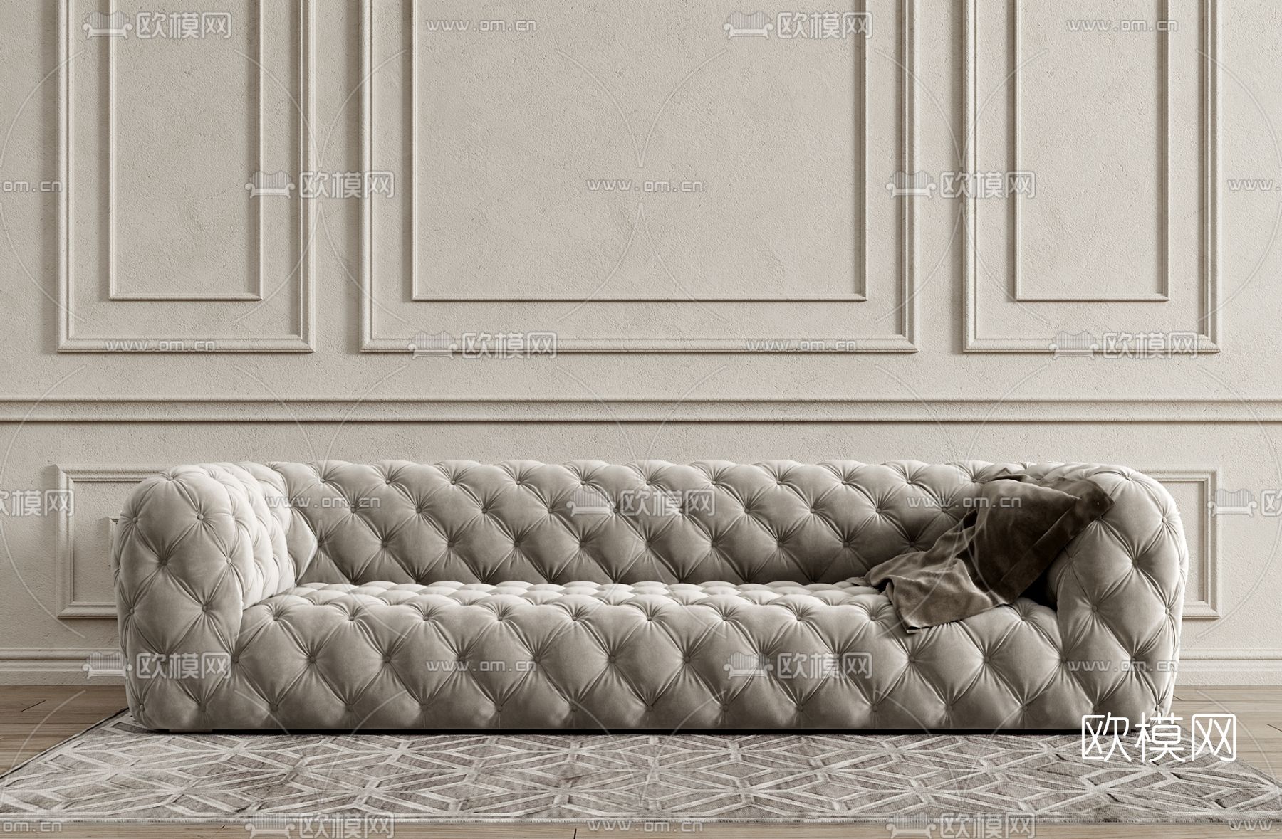 欧式绒布多人沙发3d模型下载