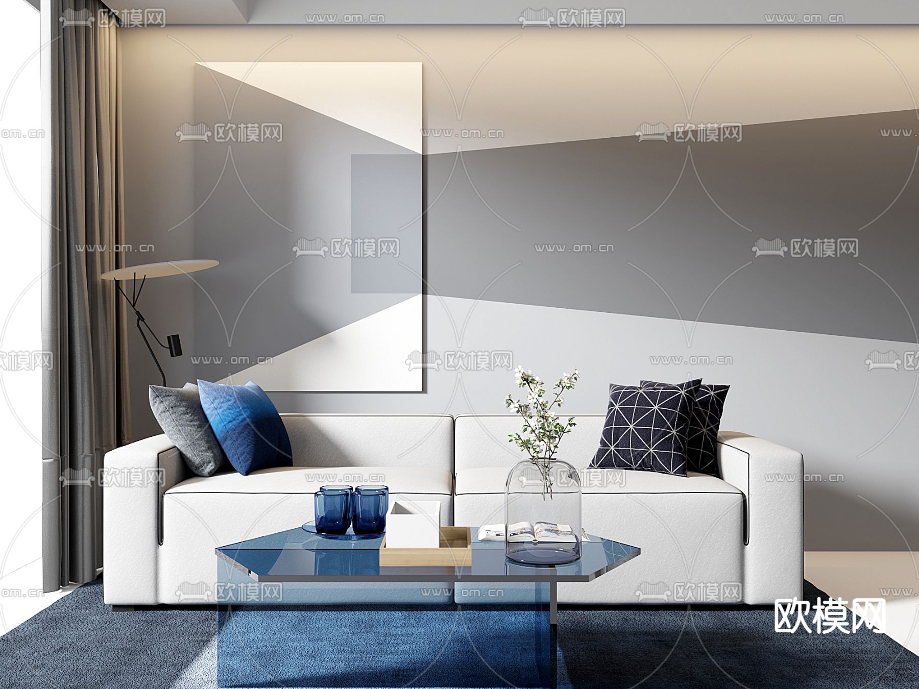 现代简约布艺双人沙发3d模型下载