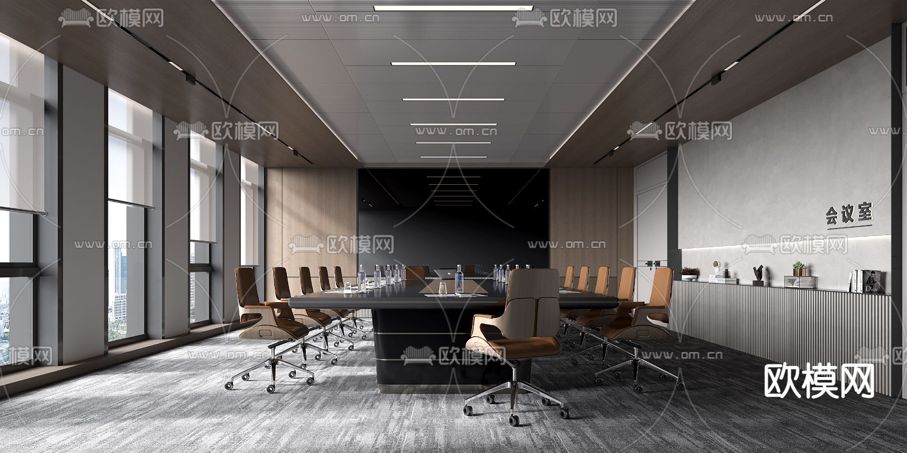 现代高级灰会议室3d模型下载