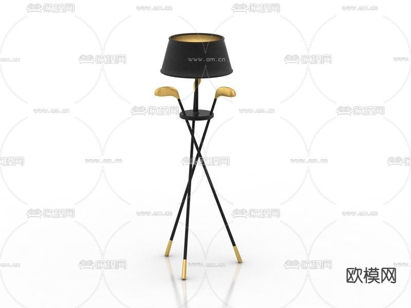 现代轻奢高尔夫球杆铁艺落地灯免费3d模型下载