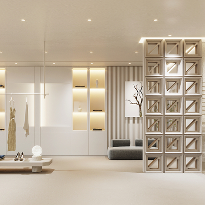  侘寂风女装服装店su模型 