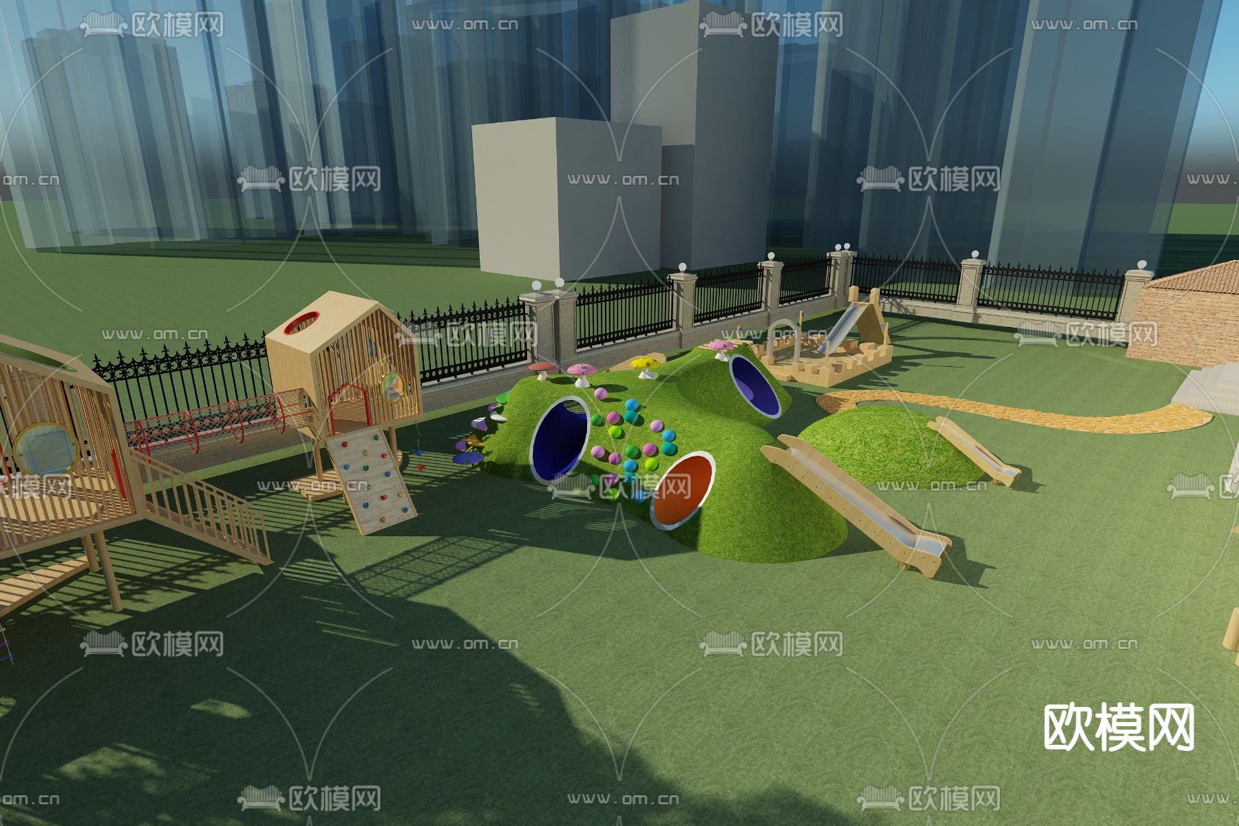 现代儿童滑梯游乐设备免费3d模型下载（渲染图1）