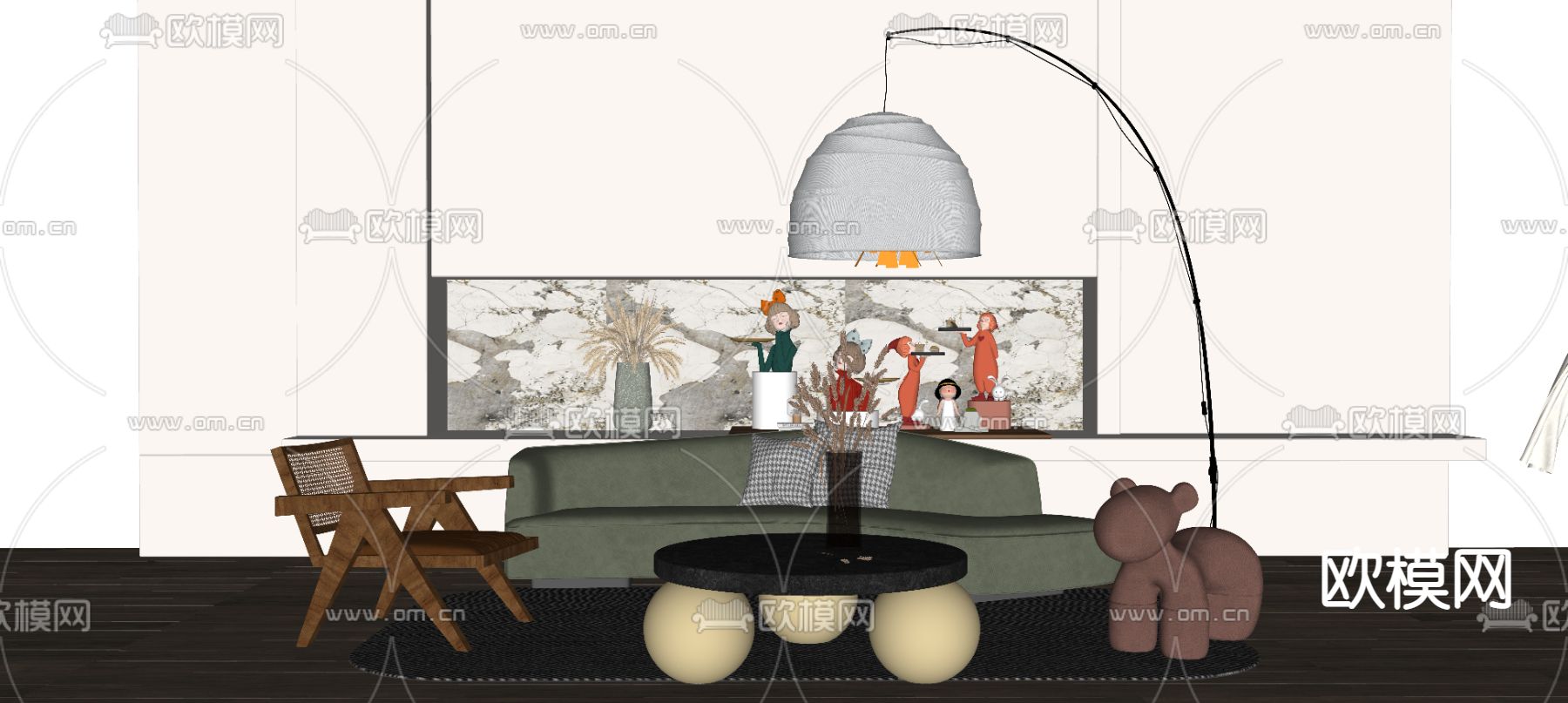 北欧布艺沙发组合su模型下载（渲染图2）