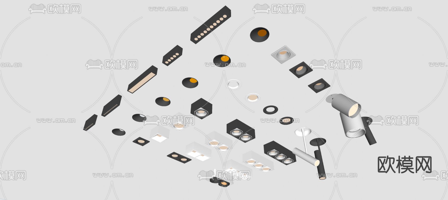 现代筒灯射灯su模型下载（渲染图3）