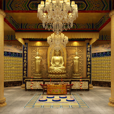 中式寺庙佛堂3d模型