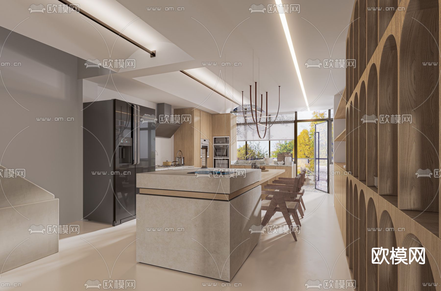 侘寂复式客厅餐厅3d模型下载（渲染图3）