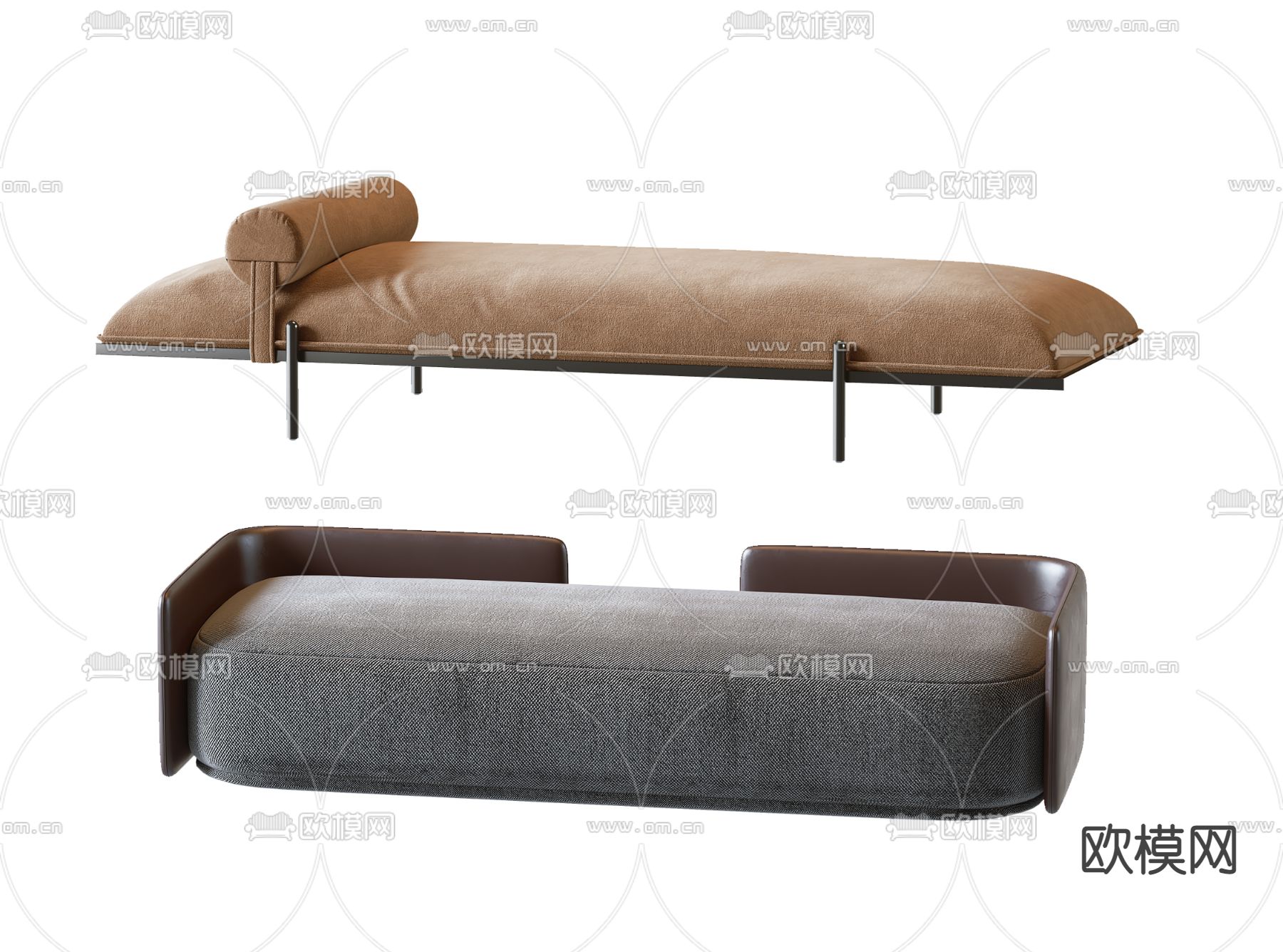 FLEXFORM 皮革床尾凳3d模型下载