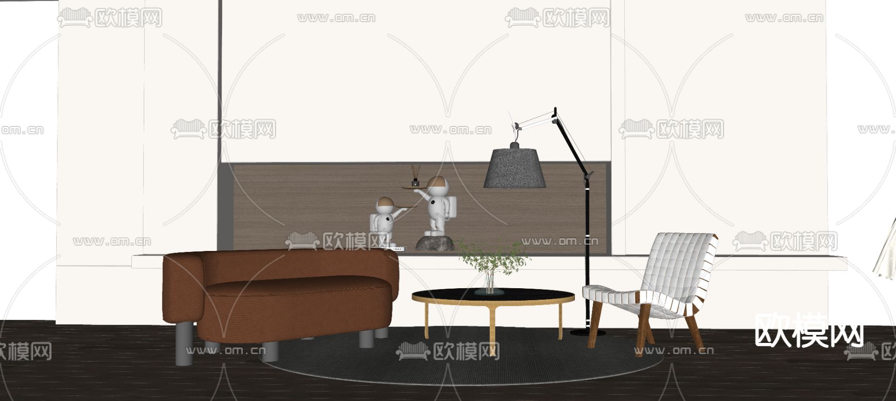 现代皮革休闲沙发su模型下载（渲染图2）
