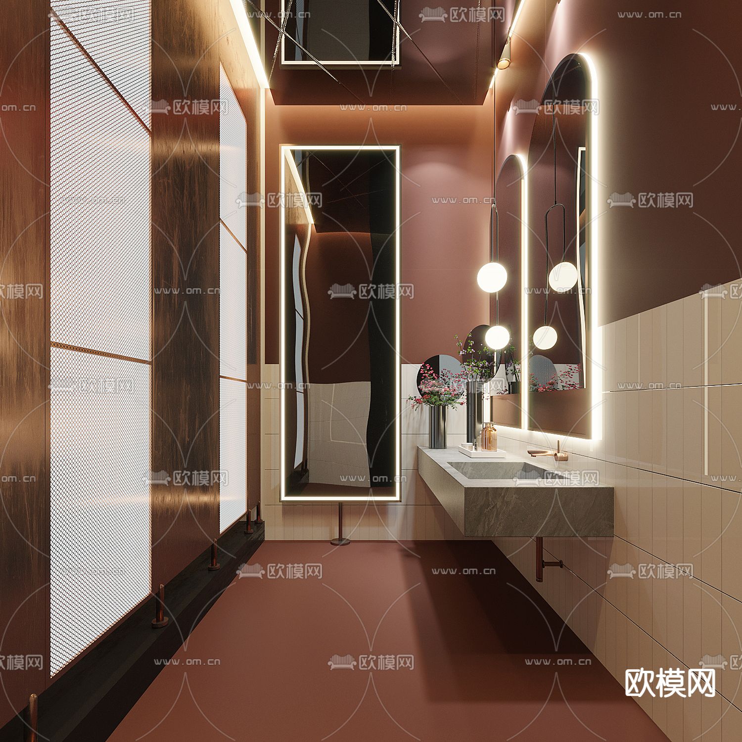 现代咖啡厅女卫生间3d模型