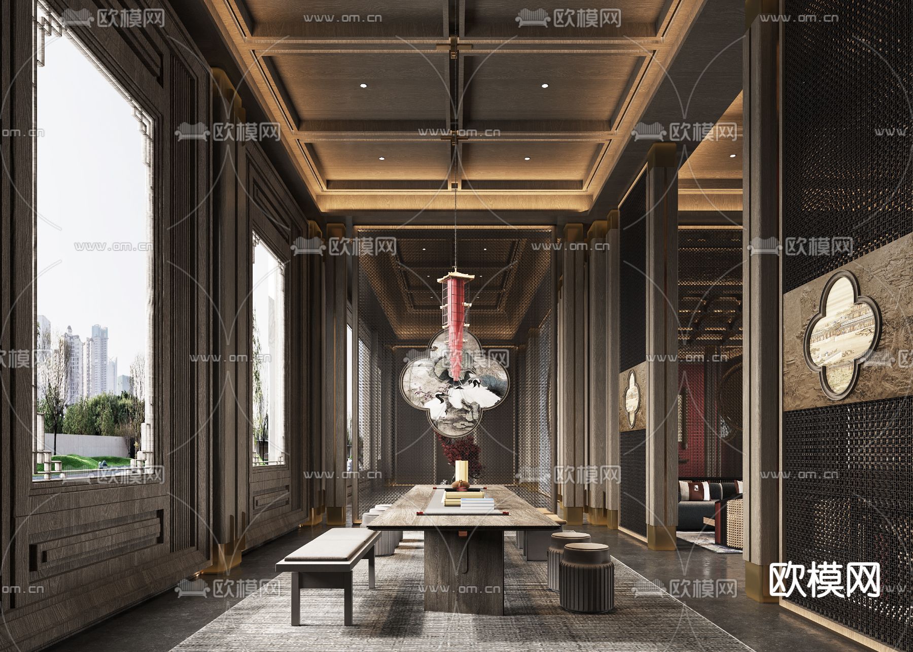 中式售楼处洽谈区3d模型下载（渲染图2）
