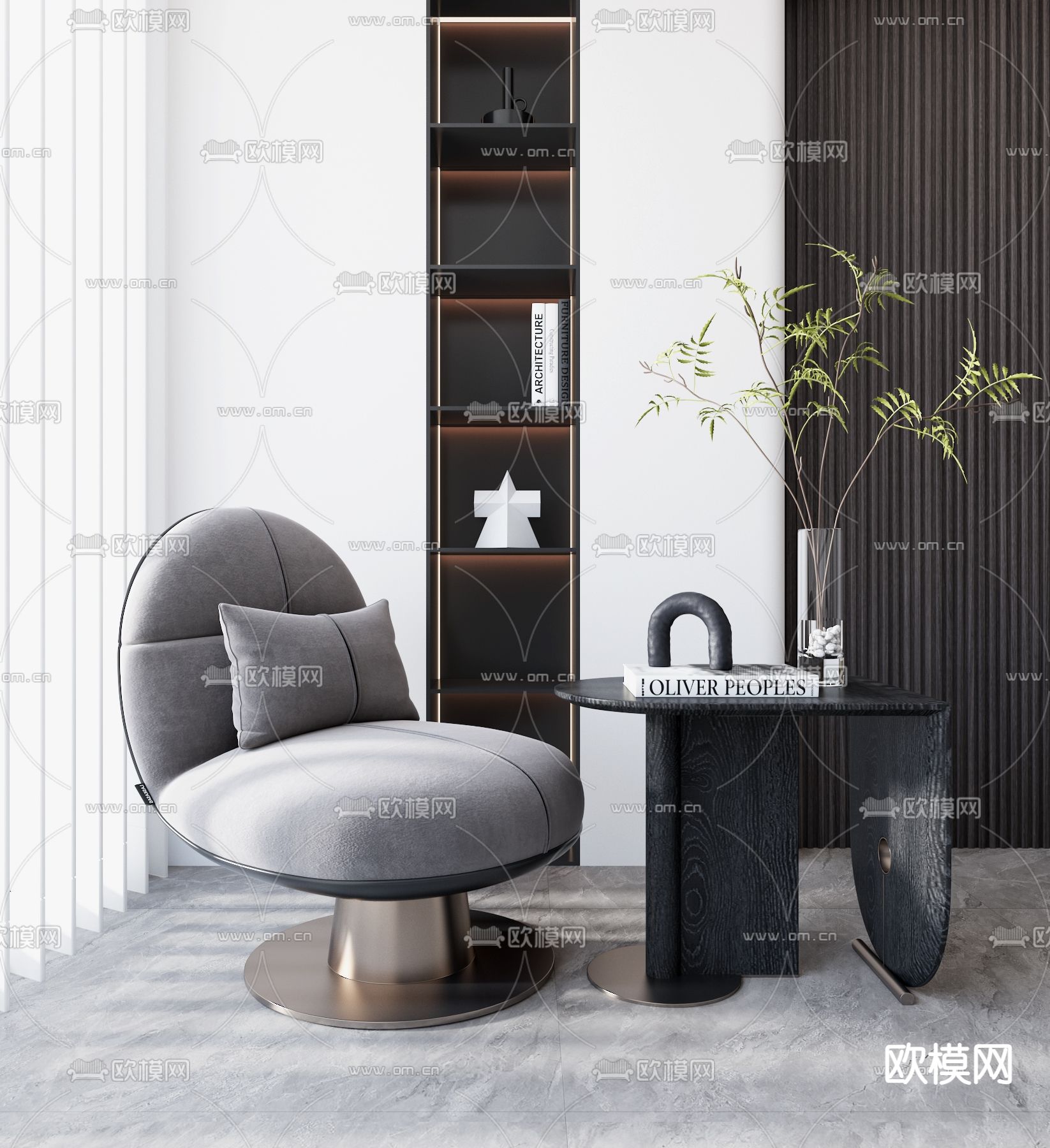现代灰色布艺单人沙发3d模型下载_ID12008456_3dmax免费模型-欧模网
