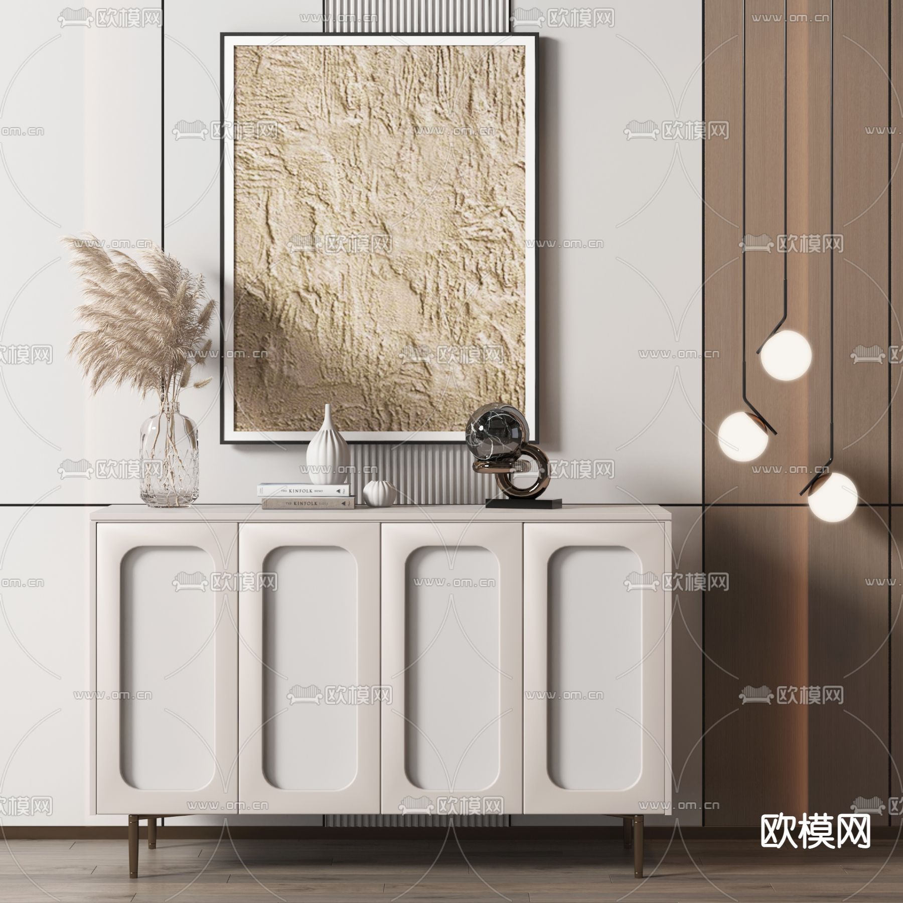 现代轻奢边柜3d模型下载