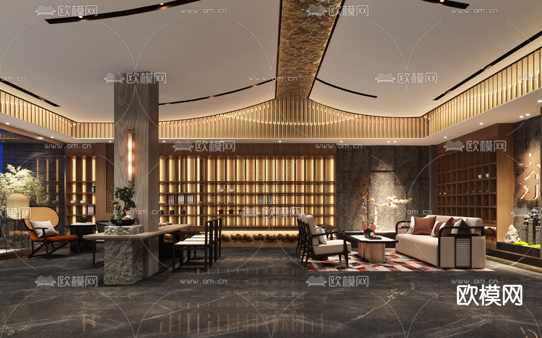 中式茶楼大厅3d模型