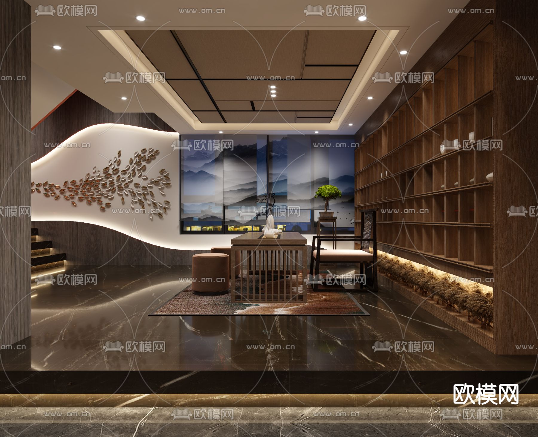 中式茶楼大厅3d模型