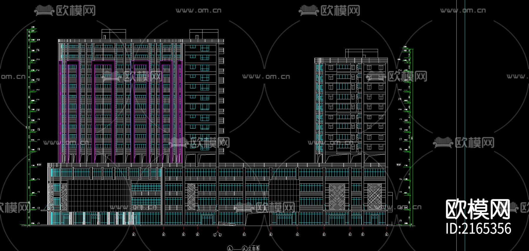 高层商住楼CAD施工图下载（渲染图1）