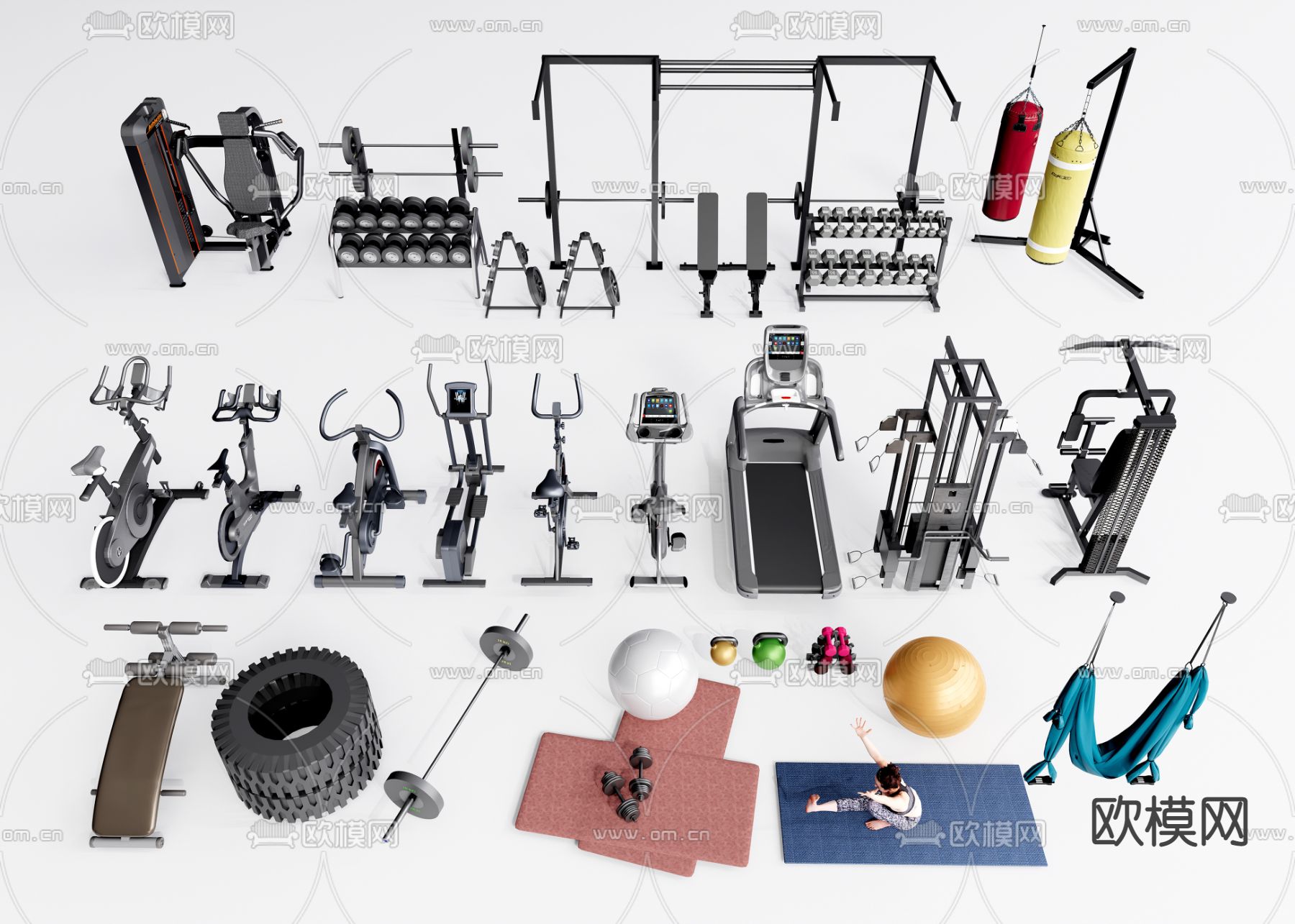 现代运动器材健身器材瑜伽垫3d模型下载