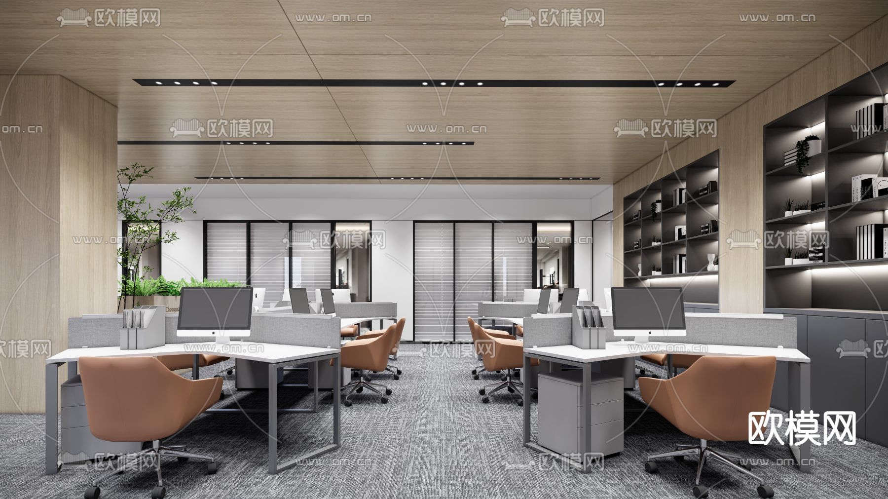 现代公共办公区su模型下载（渲染图1）