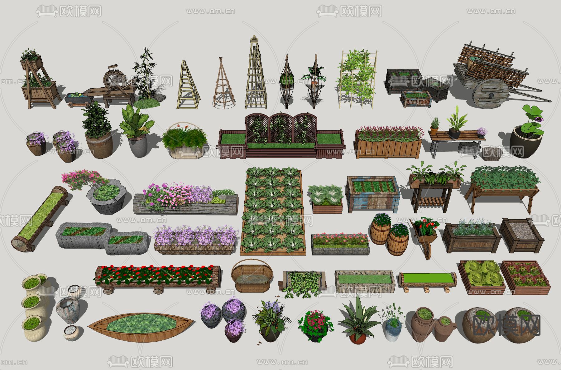 中式花箱su模型下载