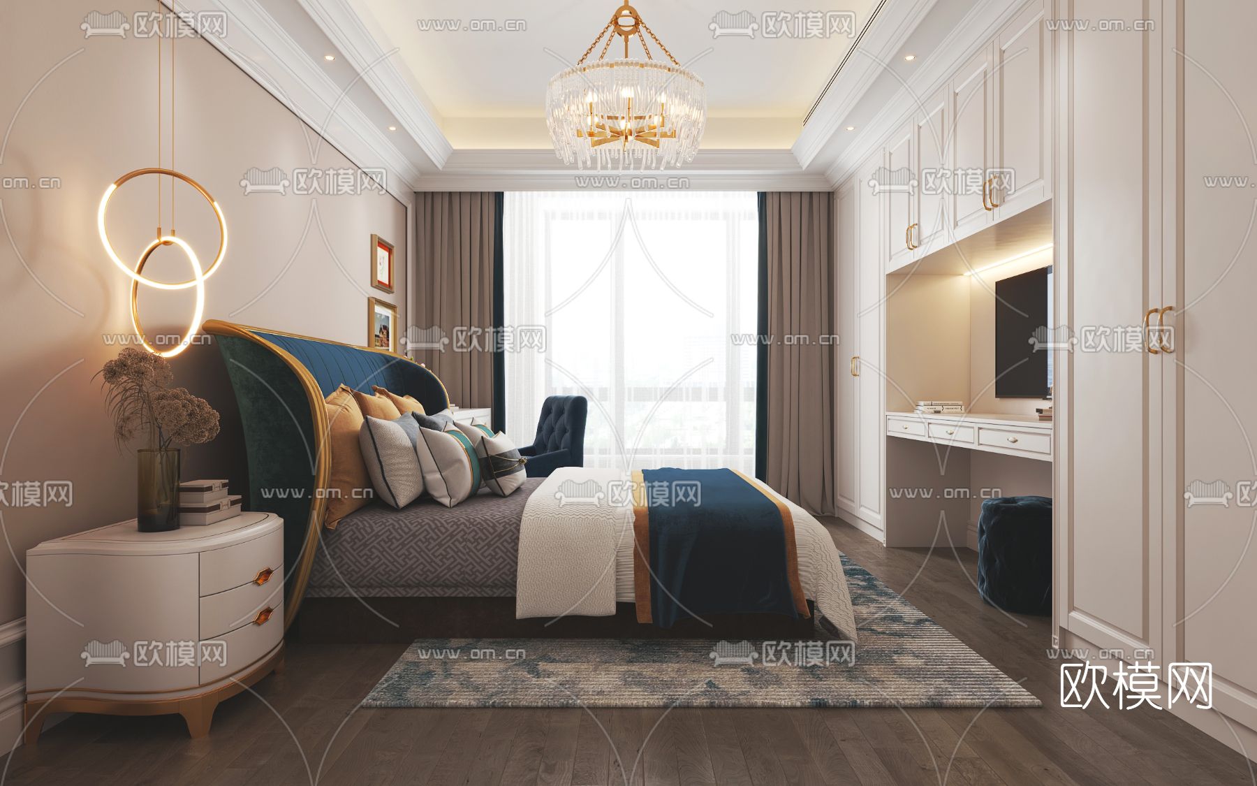 美式卧室主人房3d模型下载（渲染图2）