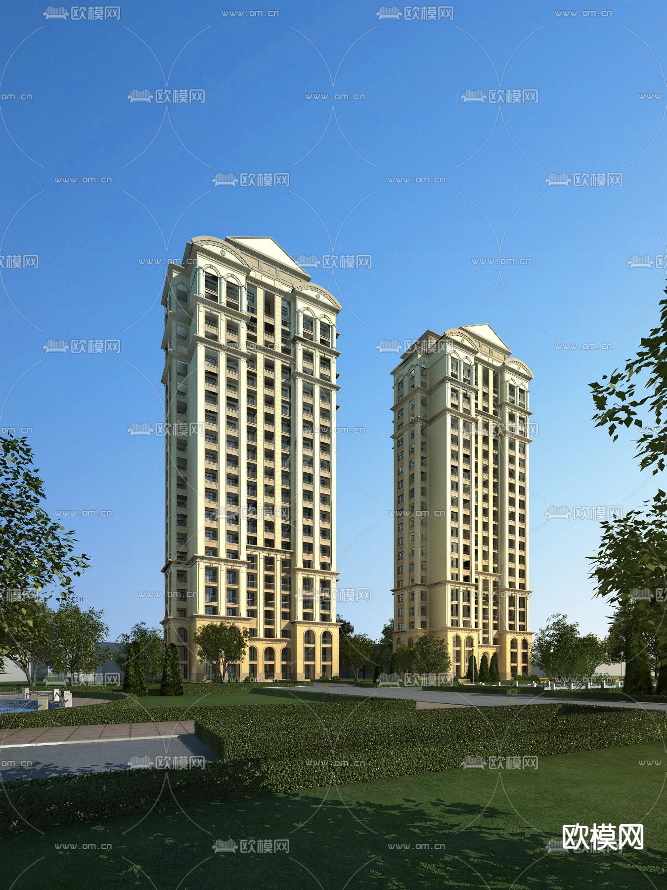 欧式高层会所建筑外观3d模型下载